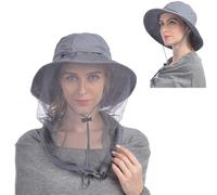 USHAKE Head Net Hat, Safari Hat Sun Hat Bucket Hat with Hidden Net Mesh Grey