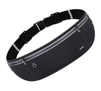 USHAKE Slim Running Belt, Workout Fanny Pack for Men Women,Exercise Waist Pack for Apple iPhone Holder, Runner Belt for Running Walking Cycling Camping Gym, Black, One Size, Slim Running Belt