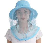 USHAKE Women's Light Blue Safari Bucket Hat with Hidden Net Mesh for Outdoor Enthusiasts