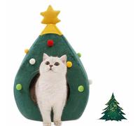 Ushang Pet Christmas Cat Beds - Xmas Tree Shaped Cats House Igloo Beds Portable Green Pet Cave Bed for Kitten 38cm x 38cm x 50cm