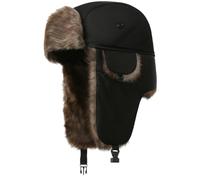 Ushanka Hat for Men, Classic Russian Style Trapper with Ear Flaps, Soft Velvet Cotton Winter Cap for Cold Weather, Black Fur for Outdoor Activities