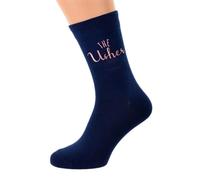 Usher Wedding Socks, Navy Blue with Rose Gold Print Design, Cotton Blend, UK Mens Size 5-12