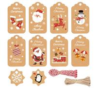 Ushine 200 Pcs Christmas Labels for Presents Set,100 Pcs 10 Styles Brown Gift Tags with 2 Types of Rope 50 Pcs Each for Decorating Christmas Tree or Gift Wrapping