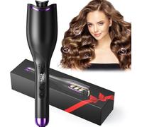 Ushine Hair Curler Automatic Rotating 360°,Fast Heating Ceramic Barrel Curling Wand for Long/Short Hair, Anti-scalding Hair Curling Tongs Negative Ion Curling Iron with 4 Temps & LED Display & Timer