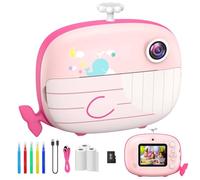 Ushining Children's Camera, 1080P 2.4 Inch Screen, Digital Camera, Children's Instant Camera with 32GB TF Card, Printing Paper, Coloured Pens, Gift for Children 3-14 Years, Pink