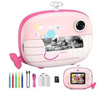 Ushining Instant Camera Children, Children's Camera 10X Zoom Digital Camera Children 2.4 Inch Screen 1080P Video Camera Selfie Whale Camera Children with 32GB TF Card 3 Rolls Printing Paper 5 Colour