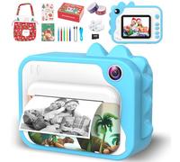 Ushining Instant Camera for Children, Children's Camera 10X Zoom 2.4 Inch Screen 1080P Digital Camera Video Camera Children with 32GB TF Card 3 Rolls Printing Paper 5 Colour Pens, Gift Version (Blue)