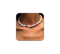 Ushiny Boho Pearl Choker Colorful Flower Necklace with Simulated Pearls for Anniversary Party - Jewellery for Women and Girls