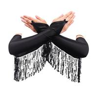 Ushiny Sequin Fringe Gloves Sparkle Glove Fingerless Tassel Gloves Prom Rave Outfit for Women and GirlsUshiny (Black)