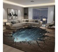 USHIRUG 3D Illusion Rug, 100x150cm Wood Floor Crack Pattern Living Room Area Rugs, Cool Cave Floor Carpet, Animal Fear-Inducing Carpet, Soft, Non-Slip, Machine Washable Mat for Bedroom, Hallway