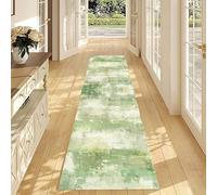 USHIRUG Abstract Green Hallway Runner Rug, 80x200cm Distressed Textured Non Slip Long Kitchen Runner Carpet, Washable Soft Thin Area Rug for Corridors Bedside Conservatory Pet Friendly