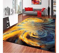 USHIRUG Abstract Swirl Area Rug, 180x260cm Modern Yellow Blue Sky Nebula Art Decorative Indoor Rugs, Soft, Thin Washable, Easy-To-Clean Carpet for Living Room, Bedroom, Dorm Bedside Floor Mat