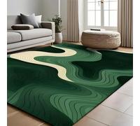 USHIRUG Abstract Swirl Area Rug, 180x300cm, Modern Geometric Luxury Art Deco Carpet, Soft Durable Non-Slip Rugs for Bedroom, Dining Room Lounge, Abstract Washable Non-Shedding Carpet Floor Mat, Green
