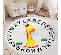 USHIRUG Animal Deer Round Rug, 200cm Cute Animal ABC Educational Learning Rug, Non-Slip and Comfortable Faux Wool Play Mat, Children's Circle Area Rugs for Classrooms Bedrooms and Nurseries