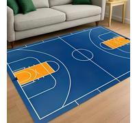 USHIRUG Ball Area Rug,60x90cm, 3D Printed Basketball Court Pattern Washable Carpet, Soft Non-Slip Playing Carpet for Boys Room, Kids Sports Game Mat Blue Rugs for Living Room Bedroom Classroom Entry