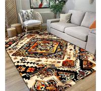 USHIRUG Black Gold Washable Area Rug,60x110cm Tribal Style Southwest Decorative Rug, Western Aztec Non-Slip Washable Carpet, Vintage Indoor Large-Area Rugs for Bedroom and Kitchen Home Decoration