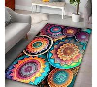 USHIRUG Bohemian Area Rug, 70x140cm Modern Abstract Mandala Circle Illusion Carpet, Non-Slip Low-Pile, Non-Shedding Indoor Rug, 3D Illusion Art Decorative Rugs Mandala or Home Hallways And Bedrooms