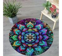 USHIRUG Bohemian Round Rug,180cm 3D Mandala Circle Rug, Abstract Floral Pattern Design, Ethnic Tribal Style, Washable Rugs, Non-Slip Soft Rugs for Bedroom Home Decor, Colorful Indoor Carpet