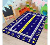 USHIRUG Children's Music Area Rug, 80x150cm ABC Alphabet Piano Music Pattern Play Rugs, Blue Washable Multi-Color Fun Learning Mat, Non-Slip Carpet Play Crawling Mat for Nurseries, Bedrooms Playrooms