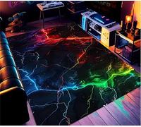 USHIRUG Colorful Abstract Area Rug, 80x150cm 3D Cool Blue, Red, Green Lightning Line Design Non-Slip and Easy-To-Clean Rugs Mats, Soft and Durable Rugs for Game Rooms, Bedrooms, Children's Rooms