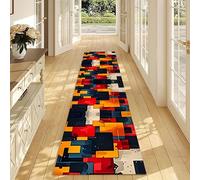USHIRUG Colorful Runner Rug,60x240cm, Orange Blue Black Geometric Carpet Runners for Hallways, Abstract Lattice Area Rugs for Kitchen, Laundry Bedroom, Non-Slip Extra Long Washable Contemporary Rugs