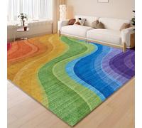 USHIRUG Colourful Wavy Area Rug, 60x90cm Abstract Swirl Rainbow Carpet, Modern Funky Curved Bright Multi-Colour Rugs, Washable, Non-slip, and Easy to Clean Carpet for Living Room Lounge Contemporary