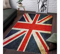 USHIRUG Flag Rug for Living Room,160x230cm, Vintage Union Jack Distressed Red Blue Print Carpet, Soft Durable Easy to Clean Non-Slip Rugs, Washable Non-Shedding Non-Fading Rugs Mat for Bedroom
