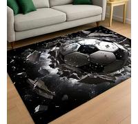 USHIRUG Football Area Rug,60x90cm, Sports Theme 3D Illusion Ball Pattern Carpet, Non-Slip Non-Shedding Black Large Rugs for Living Room Bedroom Kitchen Dining Room, Machine Washable and Easy to Clean