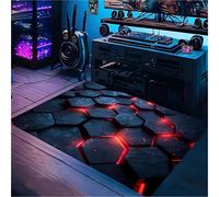 USHIRUG Game Area Rugs, 60x90cm 3D Illusion Honeycomb Rugs, Modern Black and Red Geometric Hexagonal Play Mats, Soft, Durable and Washable Rugs for Game Rooms, Bedrooms, Lounge Decorations