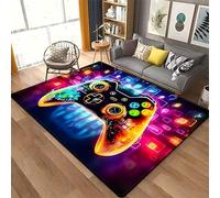 USHIRUG Gaming Area Rug, 100x150cm 3D Gamer Colorful Controller Abstract Geometric Washable Carpet, Non-Slip Easy Clean Boys Bedroom Playroom Rug Mat, Soft Carpet for Living Room Game Room