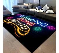 USHIRUG Gaming Rug for Boys Room, 60x110cm Game Room Decor Carpet Mat, 3D Printed Red and Green Buttons Neon Cool Carpet, Non-Slip Washable Indoor Floor Mat for Entrance Living Room Children's Room