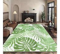 USHIRUG Green Leaf Rug, 120x180cm Modern Tropical Plant Print Large Indoor Rug, Pastoral Style Natural Jungle Rainforest Leaves Carpet, Soft Low Pile Thin Rugs for Doorway, Hallway, Bathroom