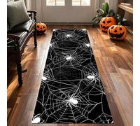USHIRUG Halloween Hallway Rug, 60x120cm, Cool Black and White Spider Web Runner Rug, Non-Slip Machine Washable Entryway Throw Rugs, Soft Non-Slip Floor Mat Area Rugs Laundry Kitchen Carpet, Black