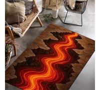 USHIRUG Lava Area Rug, 60x110cm Brown Rocks and Red Lava Optical Illusion 3D Printed Carpet, Abstract Design Natural Landscape Cool Room Decor, Washable Low Pile Rugs for Living Room and Dining Room