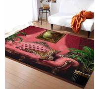 USHIRUG Leopard Area Rug, 140x200cm Cheetah Pattern Luxury Indoor Rug on Pink Sofa, Animal Print Area Rugs With Non-Slip Rubber Backing, Washable Soft Carpet for Living Room Dining Room Bathroom