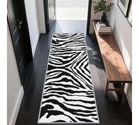 USHIRUG Leopard Print Runner Rug, 60x200cm Black and White Zebra Print Hallway Rugs, Vintage Animal Texture Entrance Rugs, Non-Slip and Washable Runner Carpet for Kitchen, Laundry Room, Home Décor