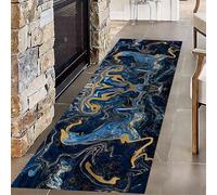 USHIRUG Luxury Blue Hallway Runner Rug,60x300cm, Modern Marble Textured Non Slip Runner Carpet, Long Washable Entryway Rugs, Abstract Area Rugs for Kitchen Bedroom Lounge Office Laundry Room