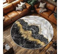 USHIRUG Marble Round Rug, 4ft Abstract Geometric Swirling Black, Gray and Gold Gilded Texture Rugs, Nordic Minimalist and Stylish Rugs, Machine Washable, Non-Shedding, Soft Flannel Thin Circle Carpet