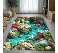 USHIRUG Marine Animal Area Rug, 100x150cm，Optical Illusion Coral Reef Starfish Fish Carpet Mat, 3D Printed Large Indoor Rug, Non-slip Washable Easy to Clean Living Room Carpet for Bedroom Bedside