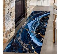 USHIRUG Modern Abstract Runner Rug,80x200cm, Living Room Carpet Luxury Marble Vortex Design, Dining Bedroom Area Rugs Non-Slip Washable Long Hallway Rugs, Navy Hall Runner for Kitchen Laundry Room