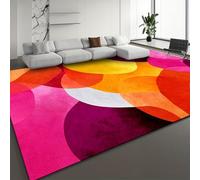 USHIRUG Modern Area Rug,160x200cm Washable Abstract Geometric Pink and Yellow Circle Pattern Living Room Rugs, Multi-Colored Indoor Rugs for Children's Bedrooms (Boys and Girls), Non-Slip Carpet