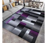 USHIRUG Modern Living Room Area Rug, 80x150cm, Geometric Purple And Black Patchwork Living Room Large Carpet, Non-Slip, Durable, Easy-To-Clean Rugs, Minimalist Room Decor for Sofa Bedroom Bedside