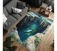 USHIRUG Optical Illusion Area Rug, 60x90cm Natural Landscape Canyon River Boat 3d Illusion Carpet, Non-Slip and Washable Indoor Decorative Carpet for Living Room, Bedroom, Dining Room, Bathroom