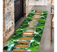 USHIRUG Optical Illusion Rug for Runners, 60x240cm,3D Scenery Bridge Green Moss River Nature Scenery Entrance Carpet, Soft Washable Long Hallway Rugs, Non-Slip Runner Rugs for Kitchen Laundry Room