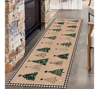 USHIRUG Red Runner Rug, 60x180cm Merry Christmas Winter Theme Snowman Snowflake Christmas Tree Long Hallway Carpet, Soft Non-Slip Machine Washable Indoor Kitchen Mat for Living Room Entryway Bedroom