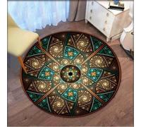 USHIRUG Round Area Rug,200cm Mandala Brown And Green Abstract Geometric Washable Circle Rugs, 3D Optical Illusion Art Decor Mat, Soft and Non-Slip Carpet for Living Room and BedroomCoffee Table