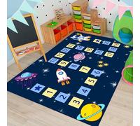 USHIRUG Starry Sky Area Rug, 60x90cm Airplane Planet Outer Space Numbers Cartoon Soft Blue Rugs, Non-Slip Low-Pile Non-Shedding Rugs, Cute Star Play Learning Carpet Mat for Nurseries Kids Bedrooms