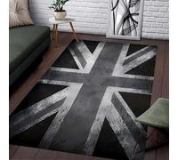 USHIRUG Union Jack Area Rug,140x200cm, Modern Stylish Grey Union Jack Themed Print Area Rugs With Non-Slip Backing, Luxurious Chic Soft Washable Non-Slip Rugs for Living Room Bedroom Dining Room