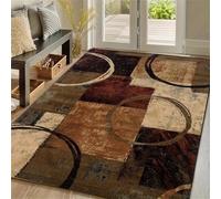 USHIRUG Vintage Living Room Large Rug, 70x140cm, Distressed Brown Beige, Worn Painting-Style Indoor Carpet, Geometric Abstract Art Area Rugs for Farmhouse Hallways, Laundry Rooms Bathrooms