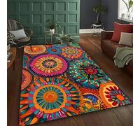 USHIRUG Vintage Mandala Area Rug, 70x140cm Modern Abstract Geometric Color Mandala ul Circle Ethnic Tribal Art Decorative Carpet, Non-Slip, Washable Country-Style Rug for Living Room Study
